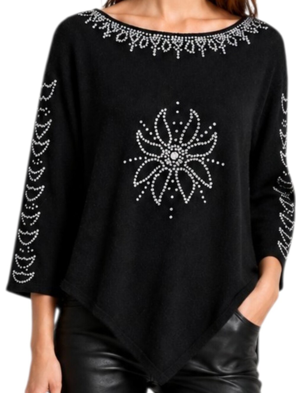 Central Park West Sweater Women Medium Black Cashmere Silk Sequin Y2K